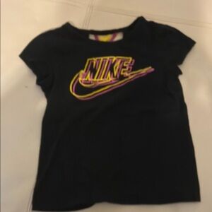 Nike Kids Black Tee with Neon Pink and Yellow Logo